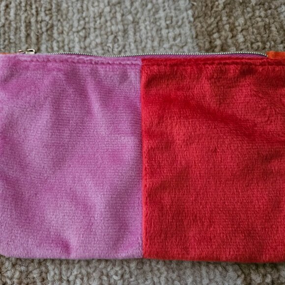 Ipsy makeup cosmetics bag pink, red, and orange fuzzy soft - Picture 2 of 2